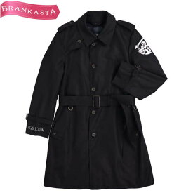 ＼4/21 23:59迄 ★30％OFFクーポン対象／【中古】[美品] アクアスキュータム/Aquascutum トレンチコート アウター通勤 メンズ 春秋冬 ロング ロゴ 長袖 ライナー ベルト付 黒 白 42 L～XL アクアスキュータム トレンチコート★61CA55