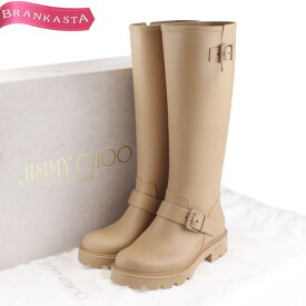 ＼4/21 23:59迄 ★40％OFFクーポン対象／【中古】[美品・定価9万] ジミーチュウ/JIMMY CHOO YAEL FLAT TALL レインブーツ 靴 ラバー ロングブーツ 38 CAMEL レディース 25cm 春夏秋冬 ジミーチュウ ブーツ 靴★52AA57