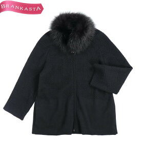 ＼5/22 23:59迄★全品20％OFFクーポン★期間限定セール／【中古】[美品] プラダ/PRADA カーディガン トップス 羽織り レディース 秋冬 ニット フォックスファー バージンウール ラグランスリーブ ジップアップ 黒 44 XL プラダ カーディガン★51LC49