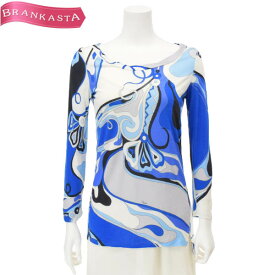 ＼4/21 23:59迄 ★20％OFFクーポン対象／【中古】[美品] エミリオプッチ/EMILIO PUCCI カットソー トップス レディース 春秋 長袖 プッチ柄 プリント ブルー系 白 黒 グレー I40 US6 F36 M エミリオプッチ カットソー★61CH98