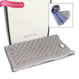 ＼通常の★10％OFF★4/29 昼12時まで お買い物マラソン／【中古】グッチ/GUCCI マフラー ストールショール防寒 402093 4G200 ユニセックス 秋冬 GG柄 リバーシブル ウール フリンジ メンズ レディース グレージュ系 ブルー グッチ マフラー★62BB26