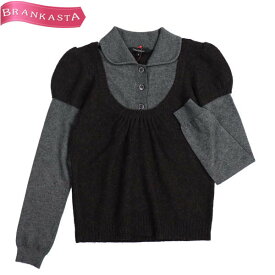 ＼5/22 23:59迄★全品20％OFFクーポン★期間限定セール／【中古】[美品] タラジャーモン/TARA JARMON ニット トップス セーター レディース 秋冬 長袖 レイヤード風 ウール混 パフスリーブ グレー 茶色 S タラジャーモン セーター★51LF94