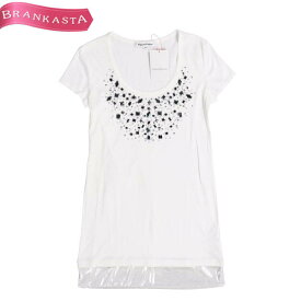 ＼6/4 23:59迄★クーポン各種発行中★期間限定セール／【中古】ピンキーアンドダイアン/Pinky＆Dianne Tシャツ トップス カットソー レディース 春夏 半袖 カットソー 裾切替 ビジュー ビーズ 白 シルバー 38 M ピンキー＆ダイアン Tシャツ ★61EL14