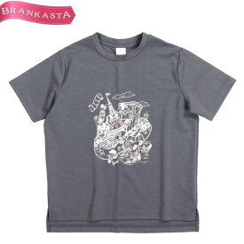 ＼期間限定セール★4/29 昼12時まで お買い物マラソン／【中古】[美品] エル/ELLE Tシャツ トップス カットソー レディース 春夏 半袖 ロゴ イラストプリント柄 サイドスリット 前後差 丸首 グレー 白 赤 M エル Tシャツ★61DK40