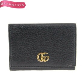 ＼6/10 13:59迄★更に10%OFFクーポン+半額以下 60%OFF+P2倍 スーパーセール／【中古】グッチ/GUCCI プチマーモント カードケース 名刺入れ 474748 レディース ダブルG カーフレザー 本革 黒 グッチ カードケース★52GC08