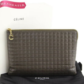 ＼通常の★30％OFF★4/29 昼12時まで お買い物マラソン／【中古】[定価8.6万] セリーヌ/CELINE クラッチバッグ セカンドバッグ鞄 10B813BFL レディース レザー 本革 Cチャーム キルティング 薄型 カーキブラウン セリーヌ バッグ★52KB10