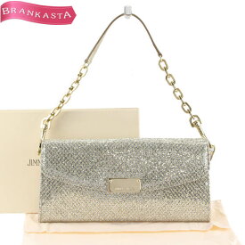 ＼4/18 23:59迄 ★30％OFFクーポン対象／【中古】[美品]ジミーチュウ/JIMMY CHOO 2WAY チェーンウォレット 長財布 ショルダーバッグ ブランド レディース ロゴ グリッター クラッチバッグ シルバー ジミーチュウ 財布バッグ チェーンウォレット★52LA58