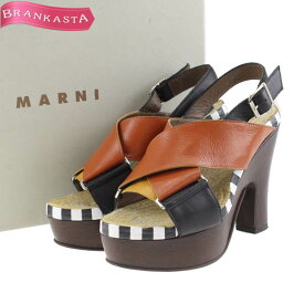 ＼通常の★70％OFF半額以下★4/29 昼12時まで お買い物マラソン／【中古】マルニ/MARNI サンダル プラットフォーム バックストラップ レザー 36 ブラウン系 黒 白 レディース 靴 23cm マルニ サンダル★41YA57