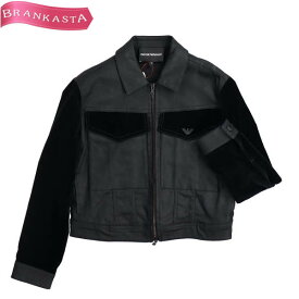 ＼4/21 23:59迄 ★40％OFFクーポン対象／【中古】エンポリオ アルマーニ/EMPORIO ARMANI ジャケット アウタートップス メンズ 春秋 ベロア切替 長袖 ジップアップ ロゴプレート 黒 グレー系 36 165/76A XS アルマーニ ジャケット★61BB70