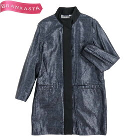 ＼4/21 23:59迄 ★40％OFFクーポン対象／【中古】スポーツマックスコード/SPORTMAX CODE スタンドカラーコート アウター レディース 春秋 ロング 長袖 異素材使い ジップアップ 紺 黒 J.I:42 USA:8 L スポーツマックスコード コート★61BA30