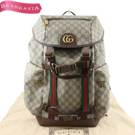 ＼5/24 23:59迄★全品20％OFFクーポン★期間限定セール／【中古】[美品] グッチ/GUCCI GGスプリーム スケートボードバックパック リュック リュックサック バッグ 鞄 690999 メンズ ベージュ ブラウン グッチ リュック バッグ★04DA03