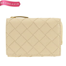 ＼4/24 9:59迄 ★10％OFFクーポン対象／【中古】[定8.3万] ボッテガヴェネタ/BOTTEGA VENETA スモール イントレチャート 三つ折りファスナーウォレット 財布 ブランド レディース レザー ミニ L字ファスナー ベージュ ボッテガ 財布★04BA24