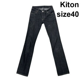 【中古】キートン Kiton デニムパンツ ジーンズ ジーパン スリムフィット ストレート ロゴパッチ ボトムス 黒 綿混 40 S 7号 レディース S6F561