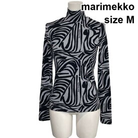 【中古】マリメッコ marimekko 長袖カットソー Tシャツ ハイネック ヨクライタ ブランドロゴ グレー 黒 コットン混 M 9号 レディース S6H745