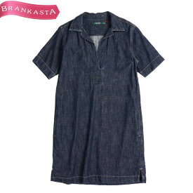 ＼6/6 23:59迄★20％OFFクーポン対象★期間限定セール／【中古】[美品] ローレン ラルフローレン/LAUREN RALPH LAUREN スキッパーシャツワンピース レディース 春夏 ひざ丈 デニム 半袖 インディゴブルー S M ラルフローレン シャツワンピース★61EG93