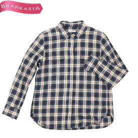 ＼4/24 9:59迄 ★70％OFFクーポン対象／【中古】[美品] 23区denim/23区デニム シャツ トップス 長袖 ブラウス チェック柄 コットン 40 ブルー ベージュ ブラウン レディース ブラウス L 春秋冬 23区 シャツ★41LC27