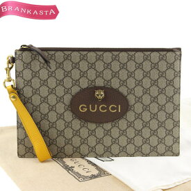 ＼4/21 23:59迄 ★30％OFFクーポン対象／【中古】[美品・定価12.8万] グッチ/GUCCI ネオヴィンテージ GGスプリーム ポーチ クラッチバッグ セカンドバッグ鞄 473956 メンズ ストラップ付き 男女兼用 ベージュ エボニー イエロー グッチ バッグ★52LB79