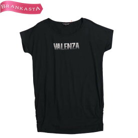 ＼期間限定セール★4/29 昼12時まで お買い物マラソン／【中古】[美品] バレンザ/VALENZA Tシャツ トップス カットソー レディース 春夏 半袖 カットソー スタッズ ロゴ 裾シャーリング 黒 42 XL バレンザ Tシャツ★61DL19