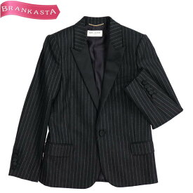 ＼4/21 23:59迄 ★50％OFFクーポン対象／【中古】 サンローラン/SAINT LAURENT テーラードジャケット トップスアウター レディース 秋冬 ストライプ柄 ピークドラペル 長袖 ウール100％ 黒 F34 XS サンローラン ジャケット★51KE27