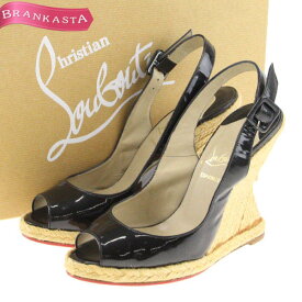 ＼4/21 23:59迄 ★10％OFFクーポン対象／【中古】[定価6.1万] クリスチャンルブタン/Christian Louboutin サンダル 靴 レディース 春夏 ウェッジソール エスパドリーユ エナメル バックストラップ 小さいサイズ 黒 35 22cm ルブタン サンダル★62CA48