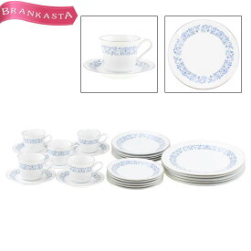 ＼3/28 23:59迄★60％OFFクーポン対象／【中古】ノリタケ/Noritake ロイヤルブルー Royal Blue 食器 ブランド カップ＆ソーサー5客 プレート3種×5枚 計20点セット 月桂樹 N印 ヴィンテージ 白 青 銀彩 ノリタケ 食器セット★52DB71