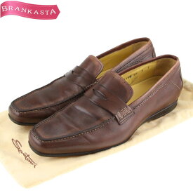 ＼6/4 20時スタート通常の60％OFF 半額以下／【中古】サントーニ/Santoni ローファーシューズ 靴 メンズ ビジネスシューズ レザー 本革 スクエアトゥ ブラウン F7 26cm サントーニ ローファー 靴★52GA27