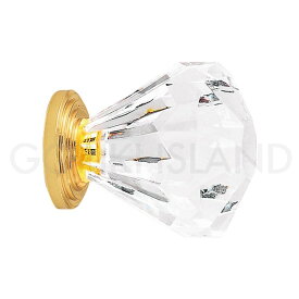 GORIKIISLAND ツマミ DIA M≫つまみ 取っ手 ノブ キャビネット 引き出し 開き戸 フック パーツ 金具 装飾金物 アクリル 真鍮製 ダイヤモンド おしゃれ 宝石 クラシック クリスタル 高級 M4 取付ボルト・ハンガーボルト付 クリアー仕上げ ゴールド 金色