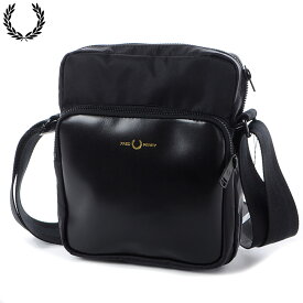 フレッドペリー FRED PERRY ショルダーバッグ ブランド L7275 NYLON TWILL LEATHER SIDE BAG ブラック 2024春夏新作