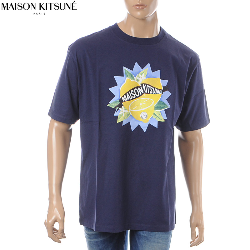 メゾンキツネ MAISON KITSUNE Tシャツ ランキング第1位 人気ブランド メンズ クルーネックTシャツ ネイビー CM00111KJ0010 半袖