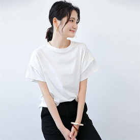 tシャツ レディース 夏 コットン トップス 綿混 カットソー Tシャツ 半袖トップス レディースtシャツ 半袖tシャツ 夏カットソー ボーダーカットソ 柄トップス 無地カットソ 無地Tシャツ クルーネック ギャザー ボリュームスリーブ ギャザー袖 春夏 カジュアル 半袖 薄手