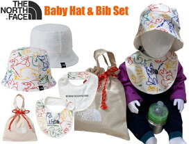 【リバーシブル】THE NORTH FACE ザ ノースフェイス Baby Hat & Bib Set NNB02211 ハット ＆ ビブ セット 巾着 オーガニックコットン ベビー 赤ちゃん 生後 プレゼント 帽子 よだれかけ 前掛け お祝い 誕生日 出産祝い メール便