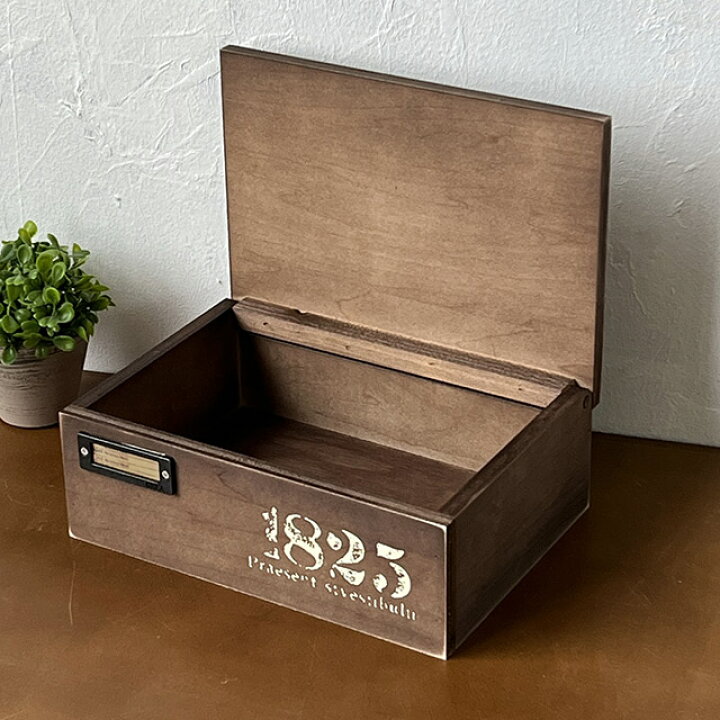 楽天市場】木箱 ふた付き 収納ボックス アンティーク ダークブラウン  