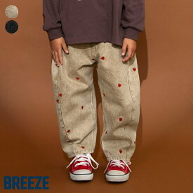 【10％OFFクーポン】【新作】ハート総柄刺繍バレルパンツ ▽▽ 綿100% 女の子 男の子 BREEZE ブリーズ 子供服 キッズ ベビー ボトムス ロングパンツ 長ズボン デニム バレンタイン エフオー FO △△ j121026