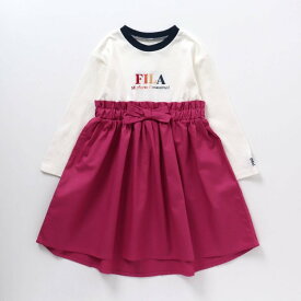 【CP】【SALE_49%OFF】FILA_ロゴ刺繍ドッキングワンピース ▽▽ 女の子 apreslescours アプレレクール 子供服 ブランド キッズ ベビー ワンピース 長袖 おそろい 通学 春 春物 エフオー FO △△ v117933［返品不可］