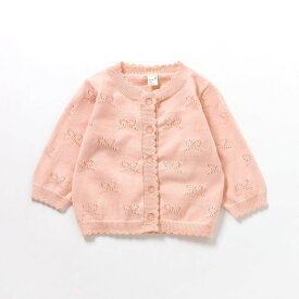 【3点以上で10%OFF】【SALE_50%OFF】リボン柄透かし編みベビーニットカーディガン ▽▽ 女の子 アプレレクール 子供服 キッズ 羽織り ライトアウター 出産祝い プレゼント おしゃれ かわいい 春 夏服 エフオー FO △△ v204025［返品不可］