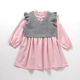 【SALE_30%OFF】フリルニットベスト＆ワンピースセット ▽▽ 2点セット 洗濯機で洗える マシンウォッシャブル 女の子 アプレレクール 子供服 キッズ ベビー 花柄 おしゃれ かわいい 秋 エフオー FO △△ v417915［返品不可］