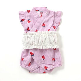 【SALE_35%OFF_7/27(月)午前9:59まで】アプレのはんなりBABY甚平ロンパス（帯セット） ▽▽ 綿100% 女の子 アプレレクール 子供服 キッズ ベビー じんべえ ゆかた 浴衣 花火大会 祭り 夏 エフオー FO △△ v375956［返品不可］