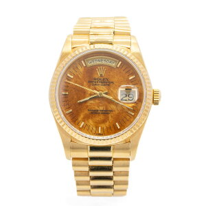 yAzRolex/bNX Daydate fCfCg Ref.18038@Walnut Wood Dial K18YG 1987N  Y rv #JP27994