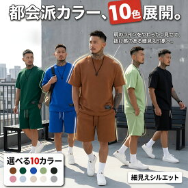 【9%OFFクーポン】メンズ セットアップ 夏服 半袖 上下セット ジャカード Tシャツ ハーフパンツ 吸汗速乾 通気性 防臭 軽量 丸首 クルーネック カジュアル スポーツウェア ルームウェア ゆったり 大きいサイズ おしゃれ 春夏 涼しい リラックス トレーニング ランニング