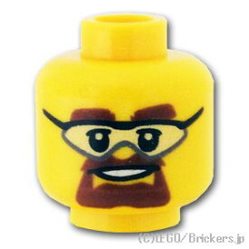 レゴ パーツ ミニフィグ ヘッド - ゴーグルとブラウンのあごひげ [ Yellow / イエロー ] | LEGO純正品の バラ 売り