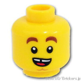 レゴ パーツ ミニフィグ デュアルヘッド - アゴ割れの歯抜けスマイル/力み顔の黒いマスク [ Yellow / イエロー ] | LEGO純正品の バラ 売り
