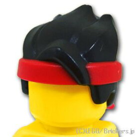 レゴ パーツ ミニフィグ ヘア - 赤いハチマキのスパイクヘア [ Black / ブラック ] | LEGO純正品の バラ 売り