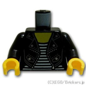 レゴ パーツ トルソー - ボーダーシャツとライダースジャケットの女性 [ Black / ブラック ] | LEGO純正品の バラ 売り