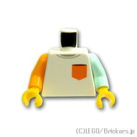 レゴ パーツ トルソー - ライトアクアの左腕とブライトライトオレンジの右腕のオレンジポケットシャツ [ White / ホワイト ] | LEGO純正品の バラ 売り