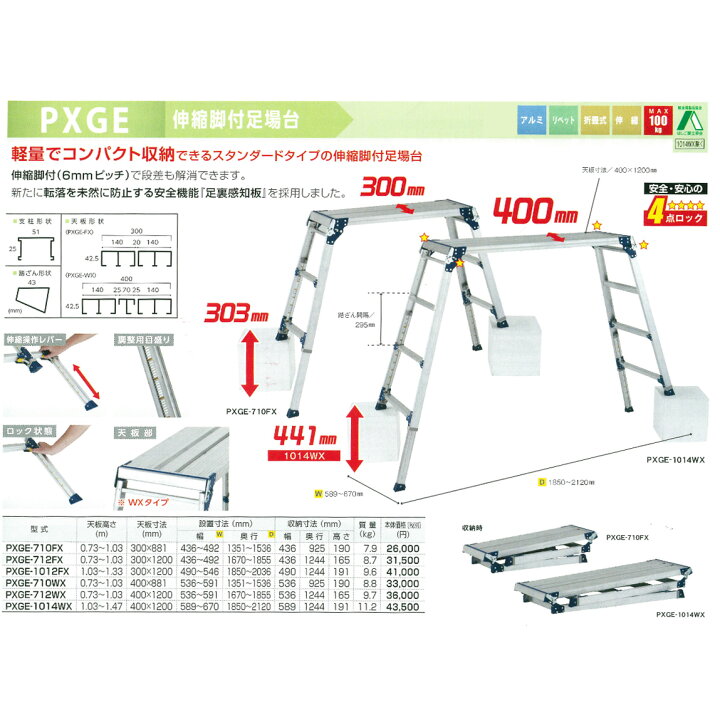 楽天市場】【送料無料】【直送】アルインコ 伸縮脚付足場台 PXGE-1012FX : ホームセンターブリコ 楽天市場】【送料無料】【直送】アルインコ 伸縮脚付足場台 PXGE-1012FX : ホームセンターブリコ