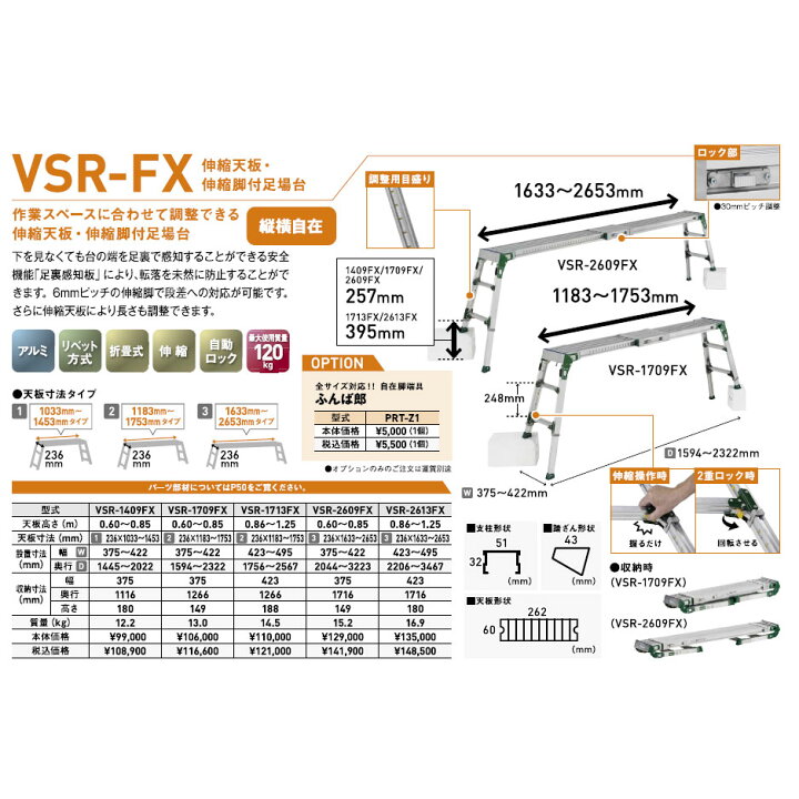 楽天市場】【メーカー直送】アルインコ 伸縮天板 伸縮脚付足場台 VSR 