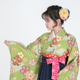 【レンタル】 小学生 女子 袴セット 卒業式 (HK_12) 150cm 160cm グリーン 桜 緑 女の子 女児 小学校 10歳 13歳 袴 はかま ハカマ フルセット 貸衣装 和装 卒業袴 卒業 ハーフ成人式 結婚式 十三詣 【往復送料無料】