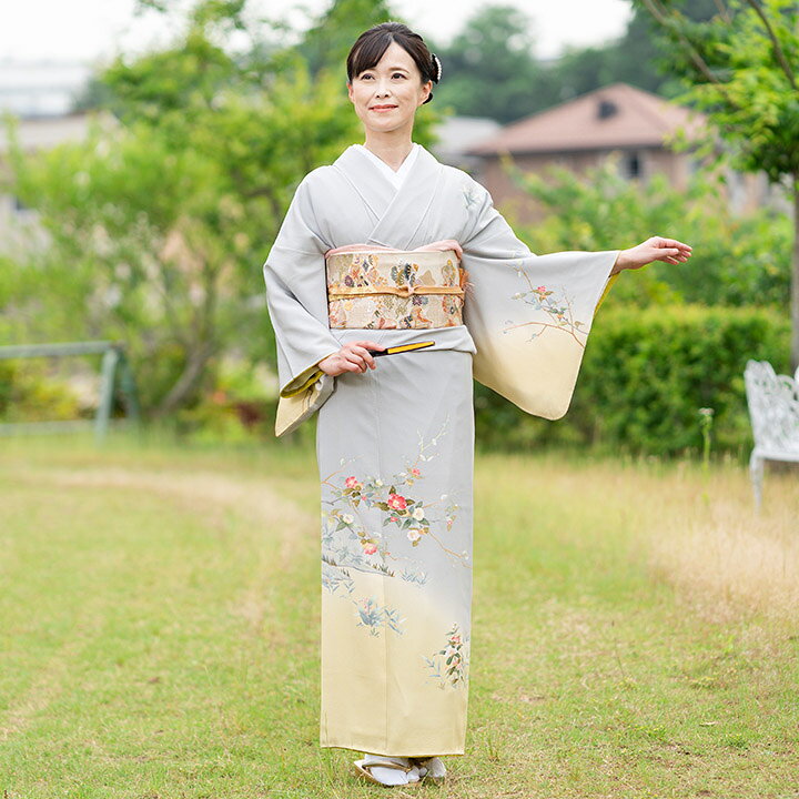 楽天市場】【レンタル】高級正絹 着物 訪問着 フルセット 霞色 若草色 