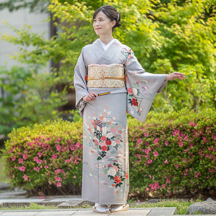 楽天市場】【レンタル】高級正絹 着物 訪問着 フルセット 銀鼠色 