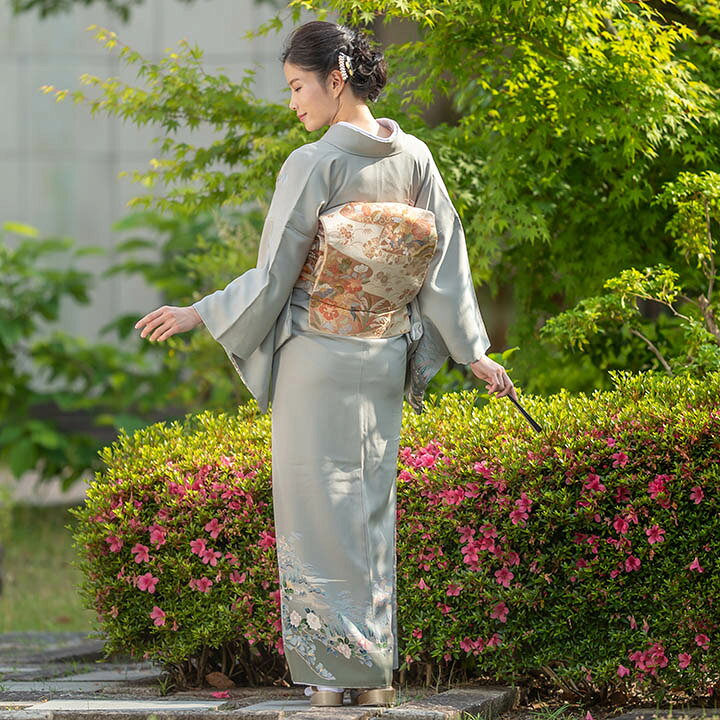 楽天市場】【レンタル】高級正絹 着物 訪問着 フルセット 銀鼠色 椿と  